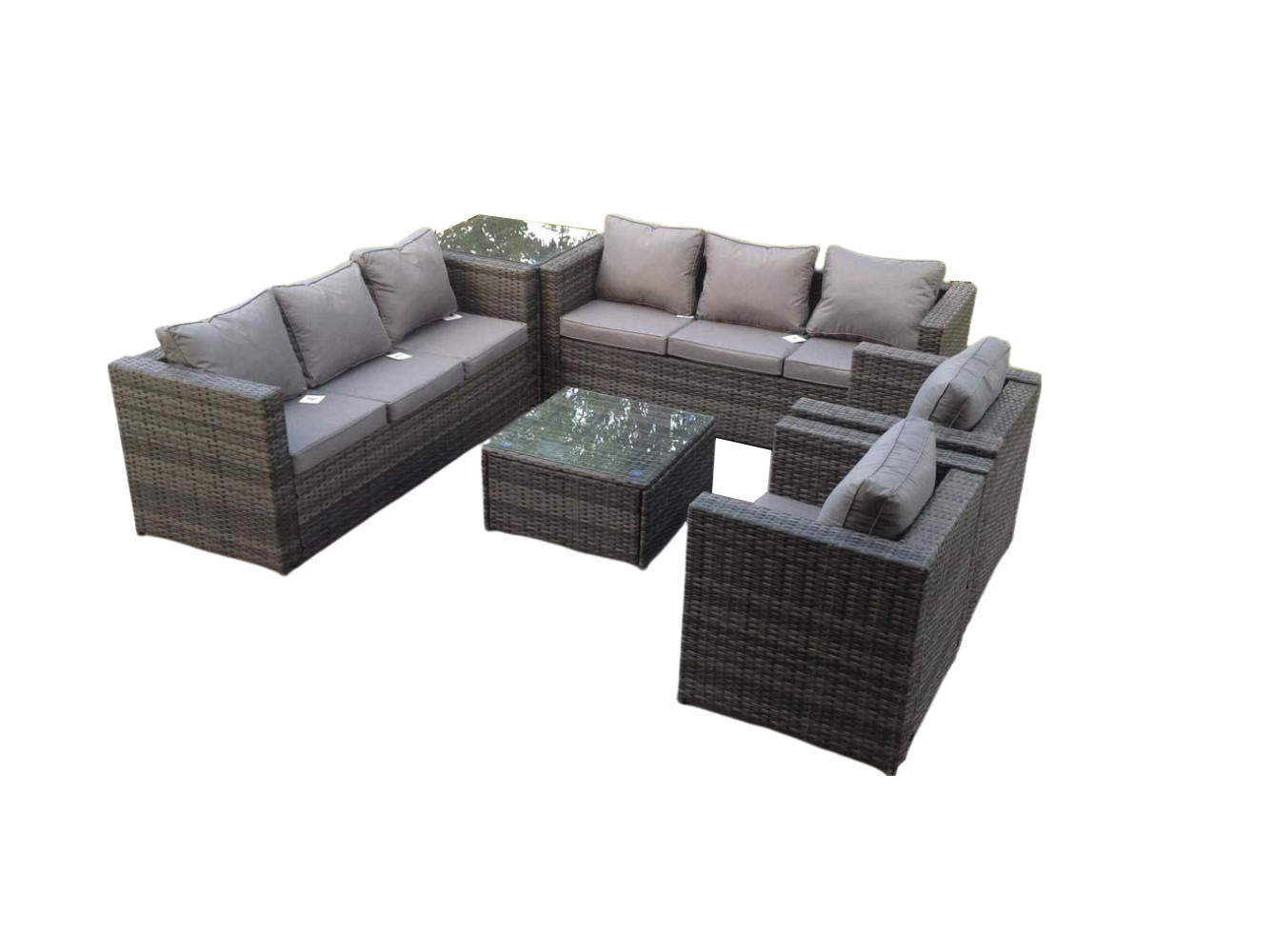 SITZGRUPPE Polyrattan 8-Sitzer - Dunkelgrau/Grau, Glas/Kunststoff - Fimous
