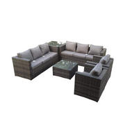 SITZGRUPPE Polyrattan 8-Sitzer - Dunkelgrau/Grau, Glas/Kunststoff - Fimous