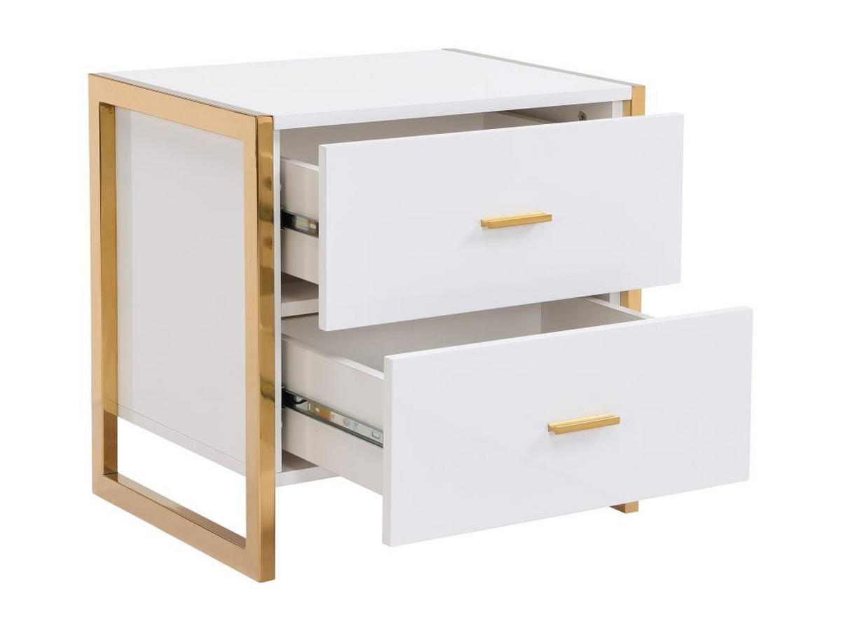 NACHTTISCHE mit 2 Schubladen 2er-Set - MDF - Weiß lackiert & Goldfarben - OMBRELIA - Weiß, Holz (40/50/50cm) - Vente-Unique
