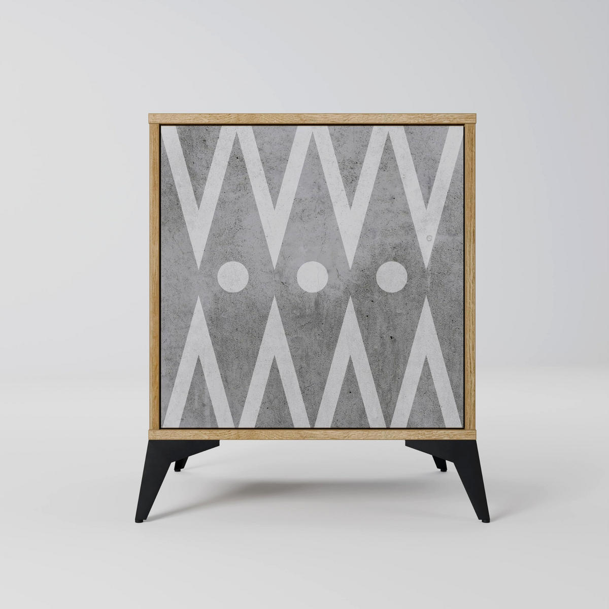 SIDEBOARD SHARP EDGES, Eichefarben, 57,5x42x72,5 cm, Schwarze Metallfüße - Eichefarben/Multicolor, Holzwerkstoff/Metall (57.5/72.5/42cm) - SpaceRebels
