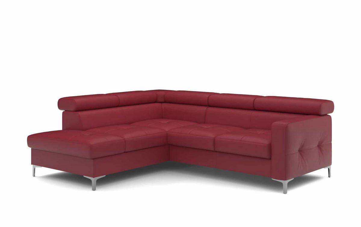 ECKSCHLAFSOFA aus Echtleder mit Schlaffunktion und Bettkasten - Chromfarben/Rot, Leder/Holz (242/207cm) - Cotta