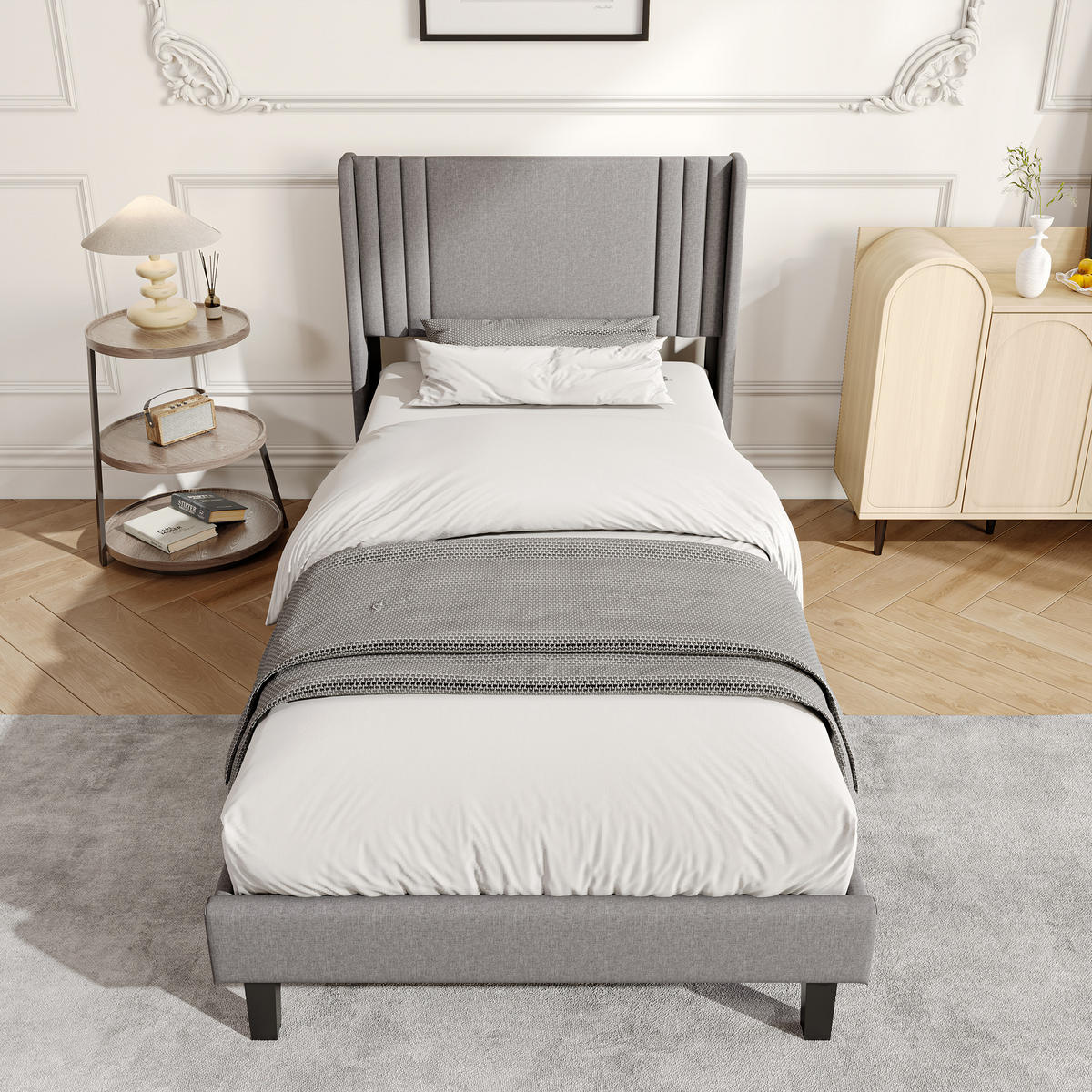 POLSTERBETT 90x200 cm Einzelbett mit Lattenrost, Leinenstoff Grau - Grau, Metall (90/200cm) - EuroLiving