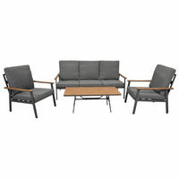 LOUNGESET Tamworth - Ecksofa und Loungetisch, Aluminium grau, Tisch mit Glasplatte, mit Polstern - Grau, Metall - TPFGarden