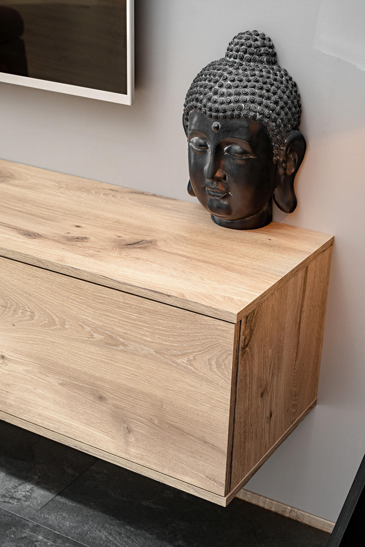 WOHNWAND Eiche, Kaschmir hängend 240 cm, Schrankwand mit Push-to-Open inklusive Beleuchtung - Kaschmir/Eichefarben, Glas/Holzwerkstoff (240/125/35cm) - Furn.Design