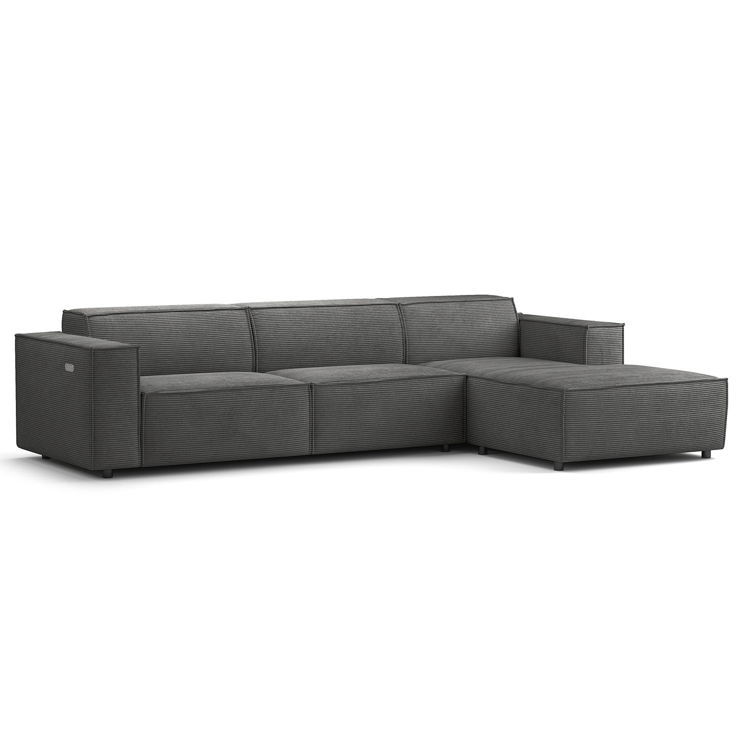 ECKSOFA mit Longchair - Anthrazit/Schwarz, Kunststoff/Textil (294/177cm) - home24