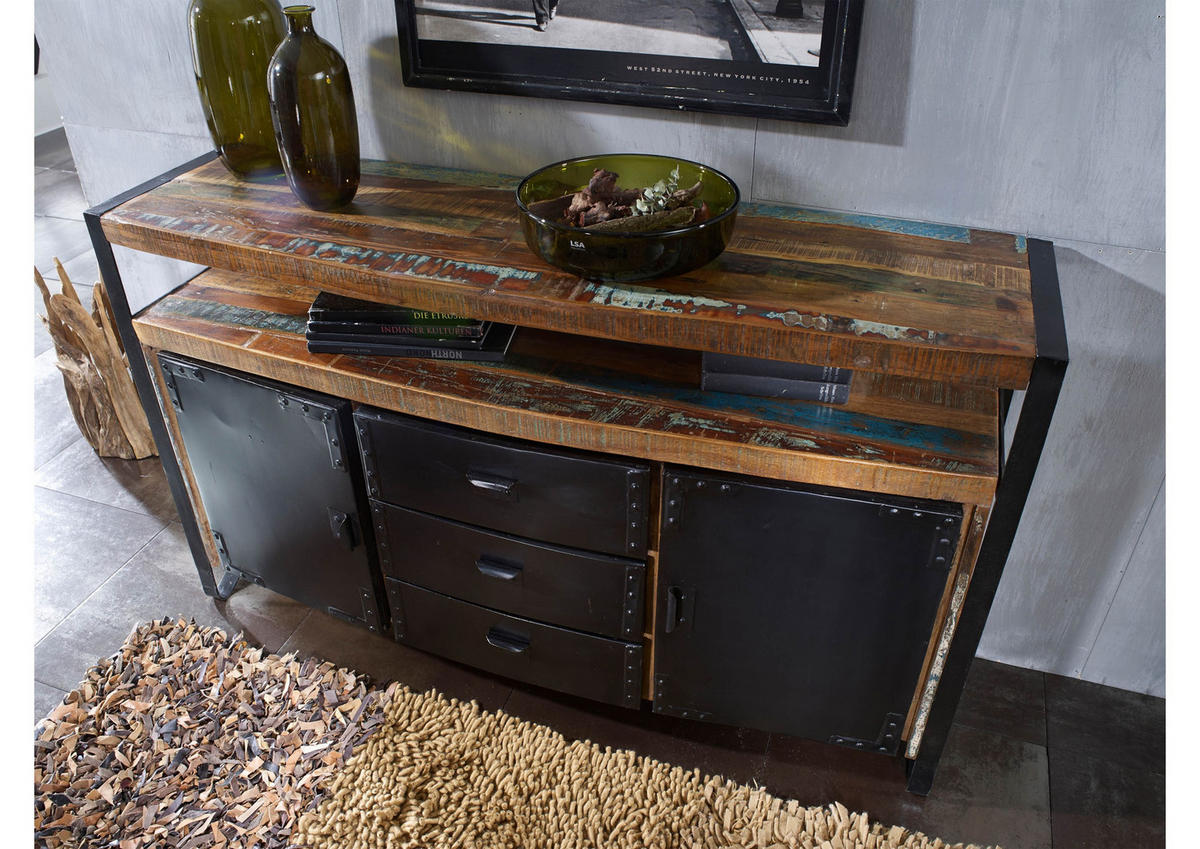 SIDEBOARD Altholz 150x43x90 mehrfarbig lackiert INDUSTRIAL #06 - Multicolor, Holz (150/90/43cm) - Massivmoebel24
