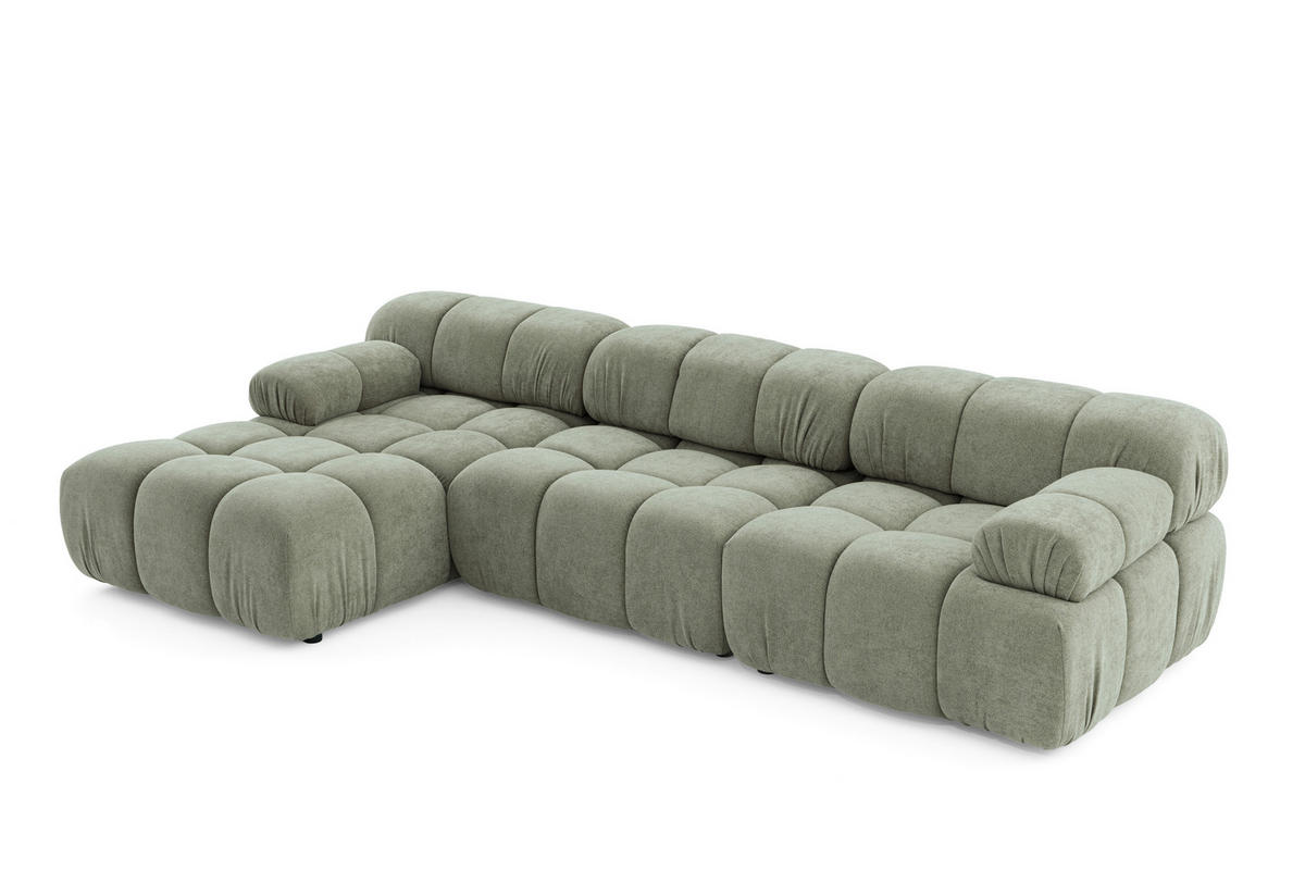 MODULARES Ecksofa MOMENTUM L, Links, Breite 282 cm, strukturierter Stoff, Grün - Chromfarben/Grün, Holz/Textil (282/155cm) - Muffo