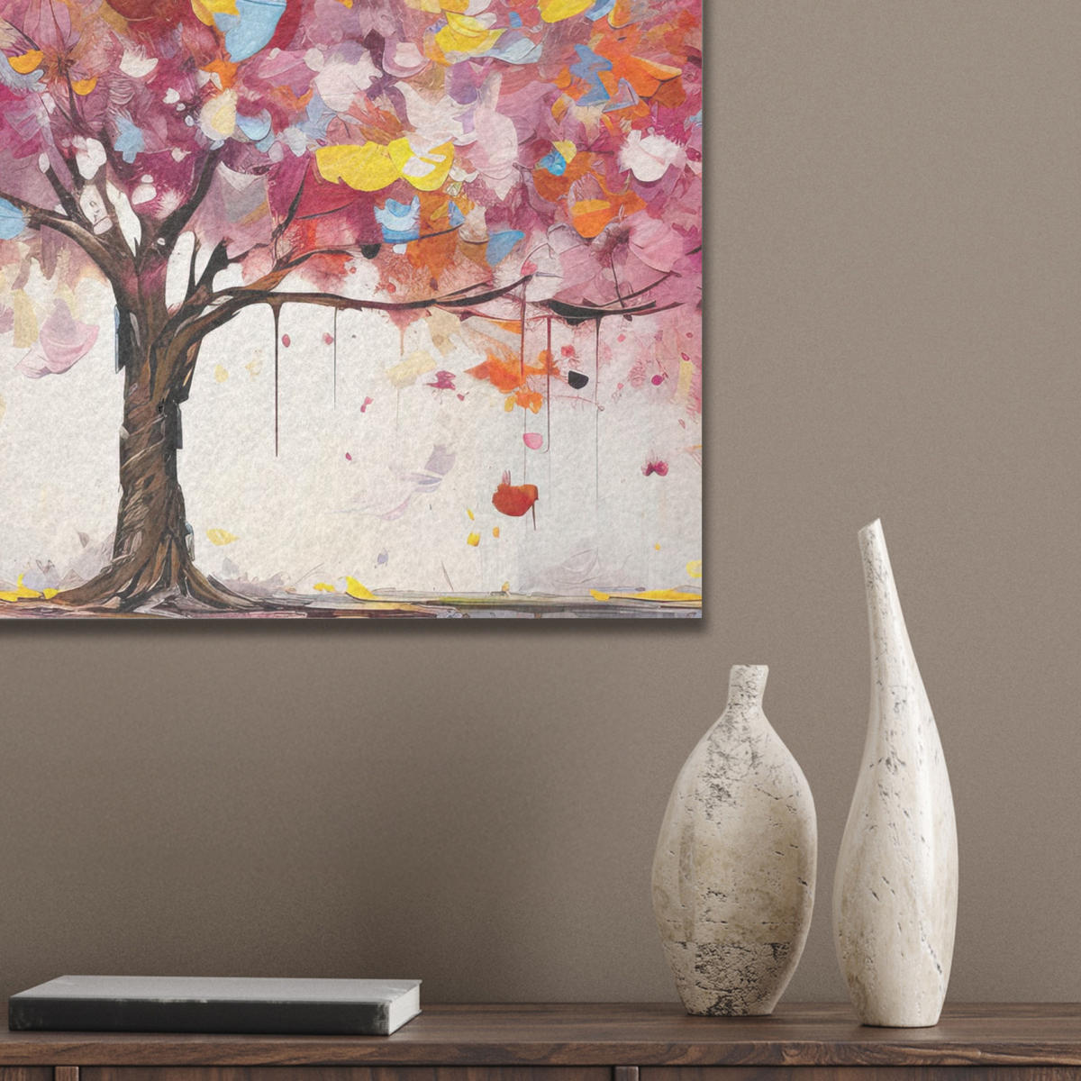 AKUSTIKBILD Aquarell - Baum - Kunst - Abstrakt Wandbilder 60x60 cm - Multicolor, Kunststoff (60/60/0.9cm) - MuchoWow