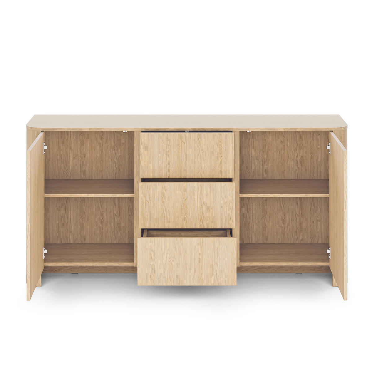 SIDEBOARD AMOS KOM2-2D3S Abgerundeter Korpus, Eiche - Eichefarben, Holzwerkstoff/Kunststoff (168/84/39cm) - Komodee