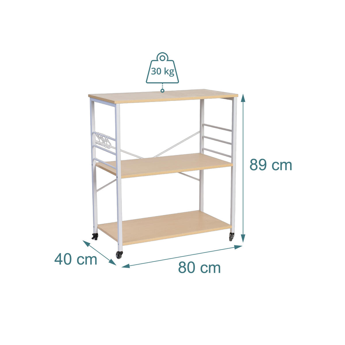 VOZIČEK za postrežbo - večbarvno, kovina/leseni material (80/89/40cm) - Relaxdays