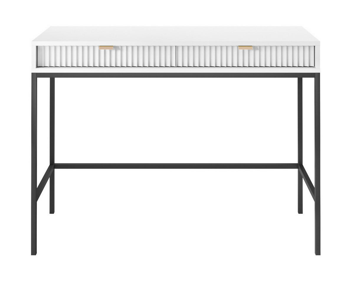 SCHMINKTISCH mit Schublade 100 cm Galla, Geriffelte Fronten, Weiß + Schwarz - Schwarz/Weiß, Holz (104/77/50cm) - Emporius