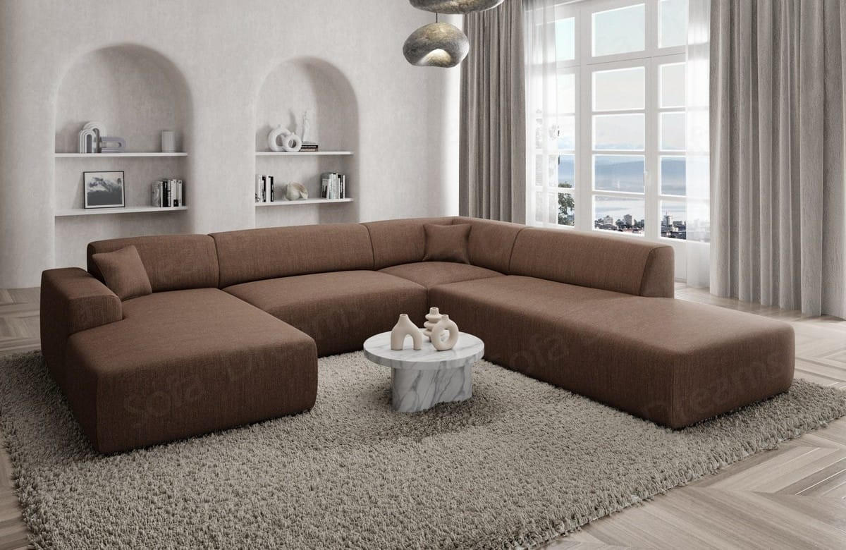 WOHNLANDSCHAFT Genova Braun Strukturstoff - Braun, Kunststoff (326/70/263cm)