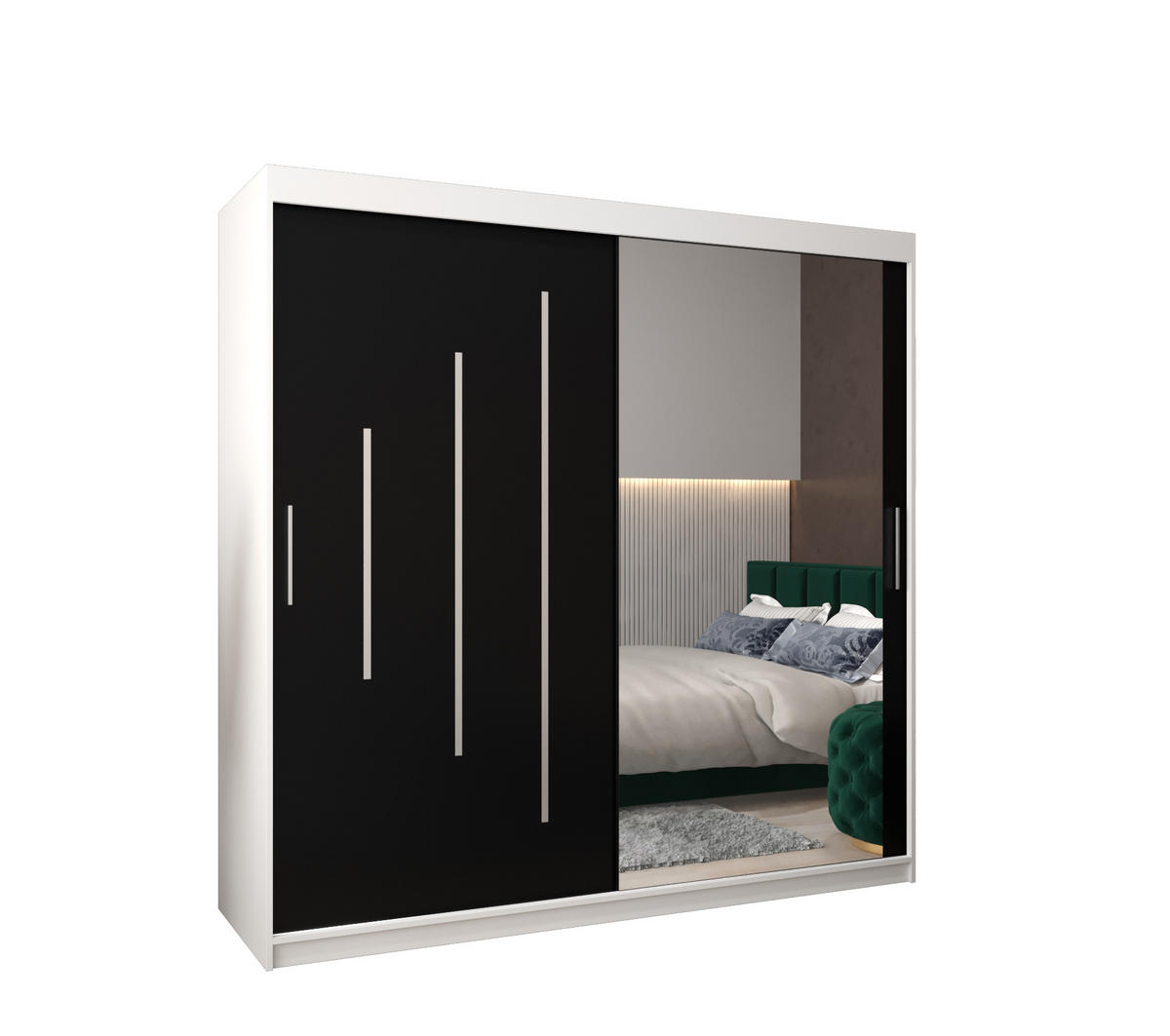 SCHWEBETÜRENSCHRANK 200/200/62 2-türig - Silberfarben/Schwarz, Holz/Kunststoff (200/200/62cm) - Abiks Möbel