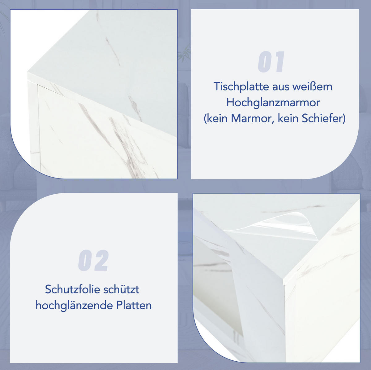 COUCHTISCH aus Spanplatte 100x50x50 cm Weiß mit LED-Beleuchtung und offenem Stauraum - Weiß, Holzwerkstoff (100/50/50cm) - IVMEU