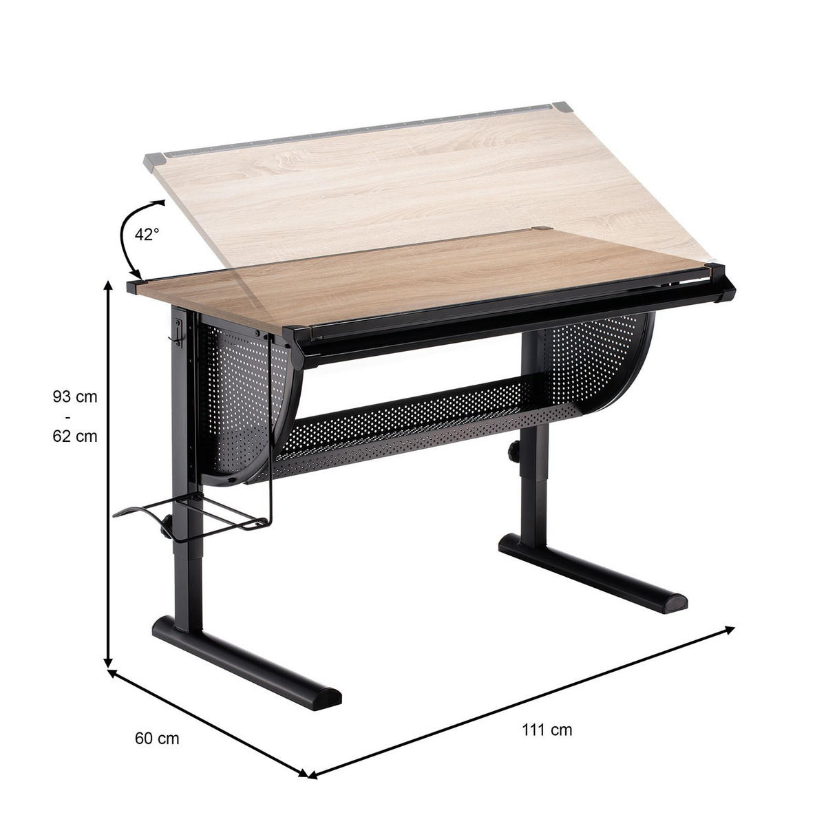KINDERSCHREIBTISCH SARI - Schwarz/Sonoma Eiche, Holzwerkstoff/Metall (111/93/60cm) - CARO-Möbel