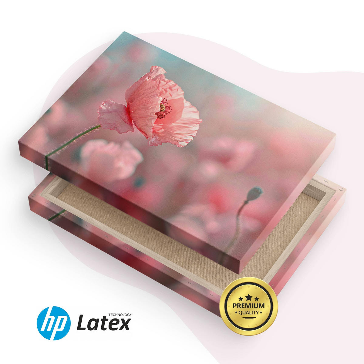 LEINWANDBILD für Wohnzimmer Mohnblumen Pflanzen Natur 120cm x 80cm - Blau/Rosa, Textil (120/80cm) - Muralo