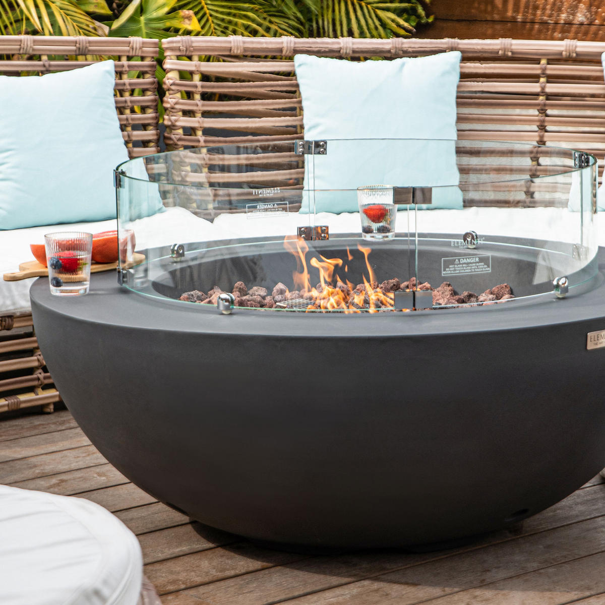 FEUERTISCH LUNAR BOWL Gasfeuerstelle aus GF-Beton 107/107/40 cm - Dunkelgrau, Naturmaterialien (107/40/107cm) - Elementi