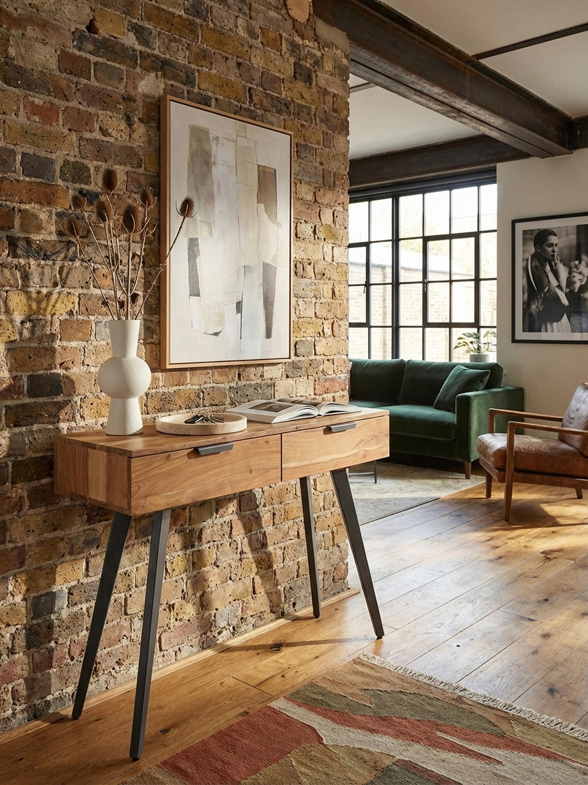 KONSOLENTISCH – Massivholz/Metall, 2 Schubladen, individuelles Design - Beige/Anthrazit, Holz/Metall (36/90/78cm) - KADIMA DESIGN