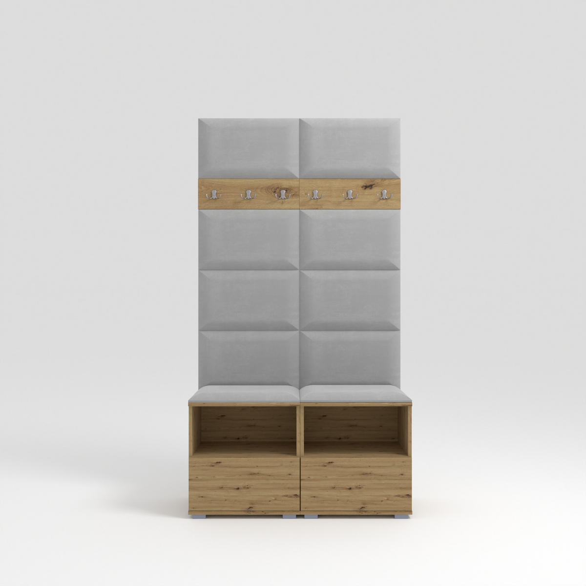 GARDEROBEN-SET Nela III mit gepolsterten Paneelen 100/187/40 - Silberfarben/Eiche Artisan, Holzwerkstoff/Kunststoff (100/187/40cm)