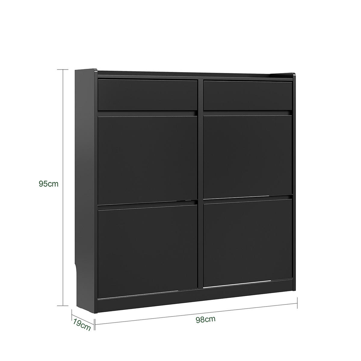 VSTUPNÁ skriňa s dvoma zásuvkami a šiestimi otváracími zásobníkmi na topánky - čierna, kompozitné drevo (98/95/19cm) - SoBuy