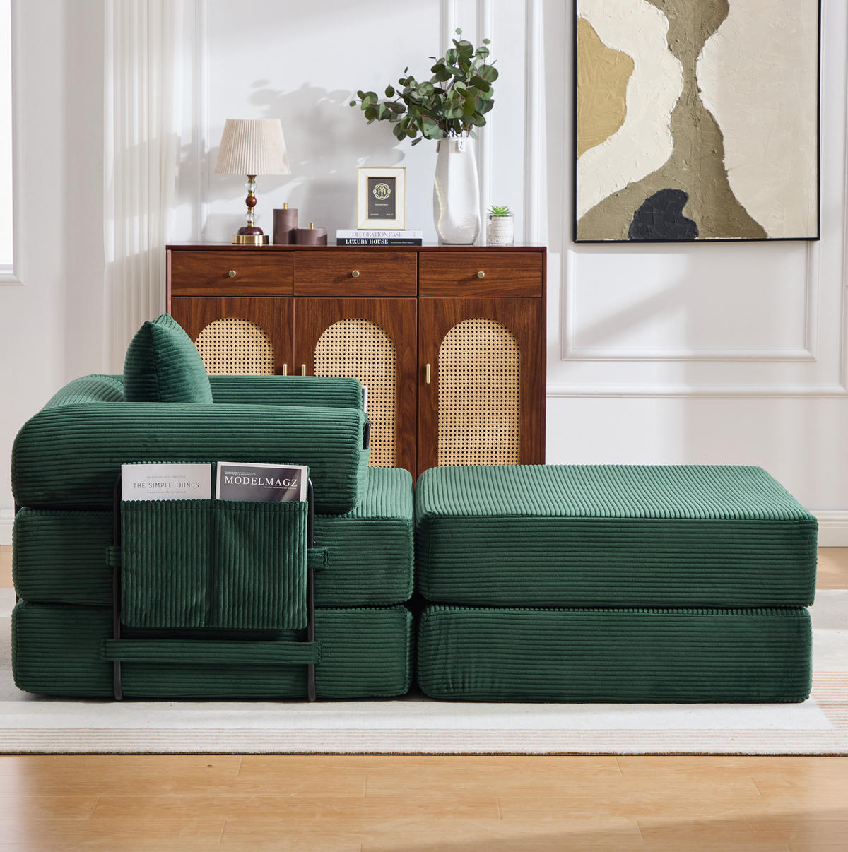 SESSEL mit Hocker modular ca. 112 x 190 x 67 cm Corduroy Emerald - Grün, Kunststoff (190/67/112cm) - Meubliv