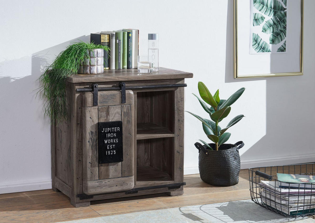 KOMMODE Mango 70x45x70 grau lackiert RAILWAY #223 - Grau, Holz (70/70/45cm) - Massivmoebel24