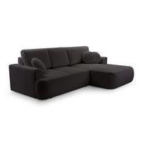 ECKSOFA FILO Schwarz Boucle-Stoff mit Schlaffunktion - Schwarz, Holz (260/168cm) - MASSENO