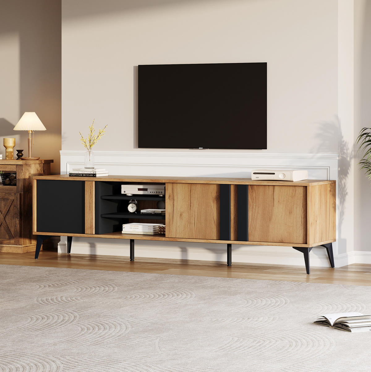 TV-ELEMENT mit 3 Türen 180 x 40 x 50 cm Brown/Black - Braun, Holzwerkstoff (40/50/180cm) - Beauniv