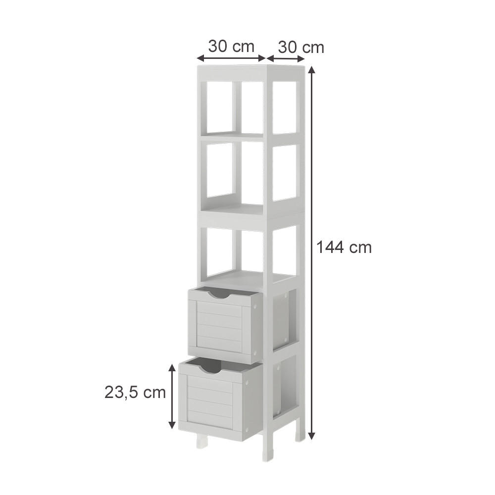 BADSCHRANK Vilda Weiß 30 x 144 cm mit 2 Schubladen - Weiß, Holzwerkstoff (30/144/30cm) - Vicco