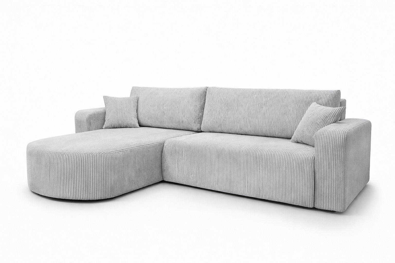 ECKSOFA Mit Schlaffunktion, Cordstoff Poso, Hellgrau, Links, ROUND ONE XL - Hellgrau, Holz (271/175cm) - Kaiser Möbel