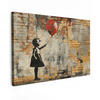 LEINWANDBILD Graffiti - Banksy - Mädchen - Straßenkunst Groß 140x90 cm - Sandfarben, Textil (140/90cm) - MuchoWow