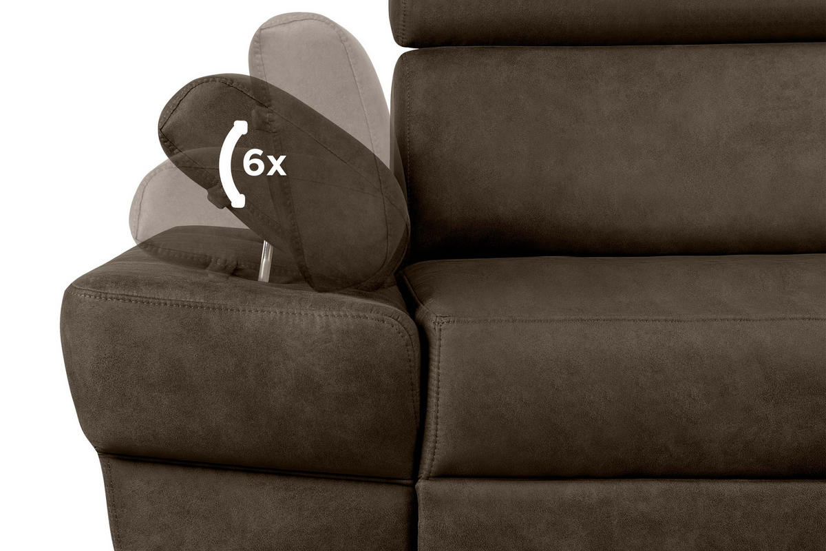 SCHLAFECKSOFA RATLO links 4/5-Sitzer mit Bettkasten in Lederoptik, braun - Silberfarben/Braun, Textil (270/190cm) - KONSIMO®