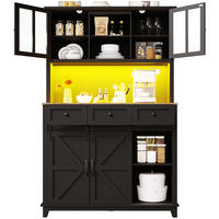 BUFFET 105/38,4/180 cm in Schwarz mit LED-Beleuchtung und Glastüren - Schwarz, Holzwerkstoff (105/180/38.4cm) - Flora Grace
