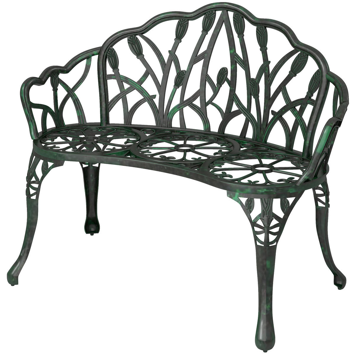 GARTENBANK DE-17786 2-Sitzer mit Tulpenmotiv Antikgrün - Grün, Metall (99/78/57cm) - ComfortXL