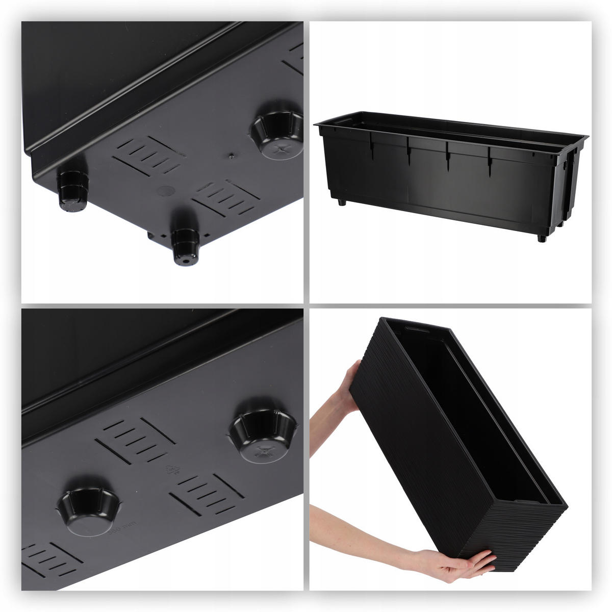 BALKONBLUMENTOPF mit Einsatz 56 cm, Schwarz - Schwarz, Kunststoff (18/56cm) - KADAX