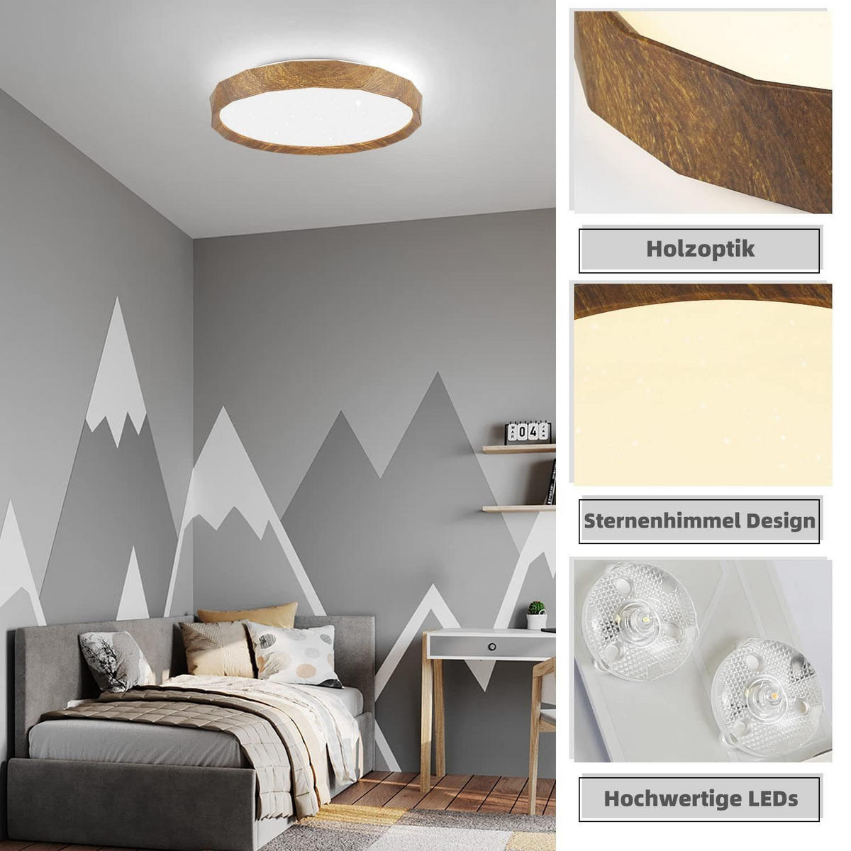 LED-DECKENLEUCHTE Tobias 40/40/7 cm - Nussbaumfarben, Metall (40/40/7cm) - Nettlife