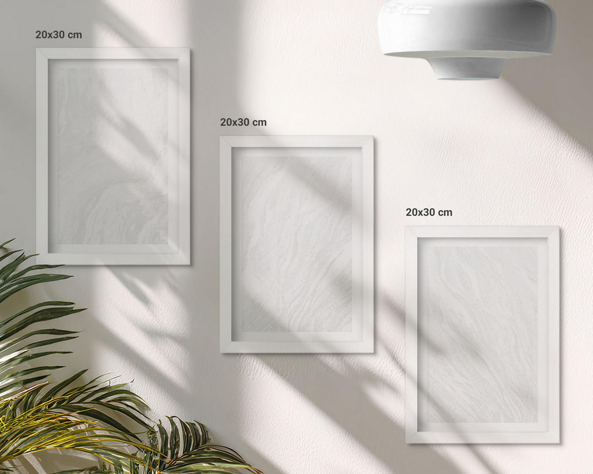 WANDBILDER 3er-Set - 20x30 cm Weißer Rahmen - Elegante Marmorstruktur - Weiß, Kunststoff (20/30cm) - ArtPrintCave