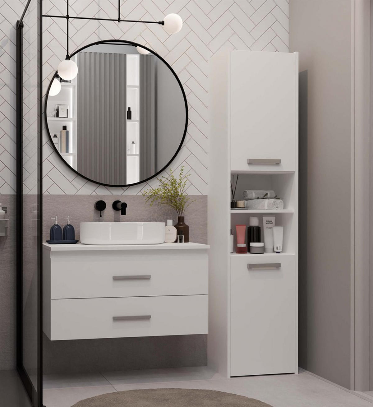 SKŘÍŇKA POD UMYVADLO bílá 80/45/50 - bílá, kompozitní dřevo (80/45/50cm) - RAUMHIRSCH FURNITURE