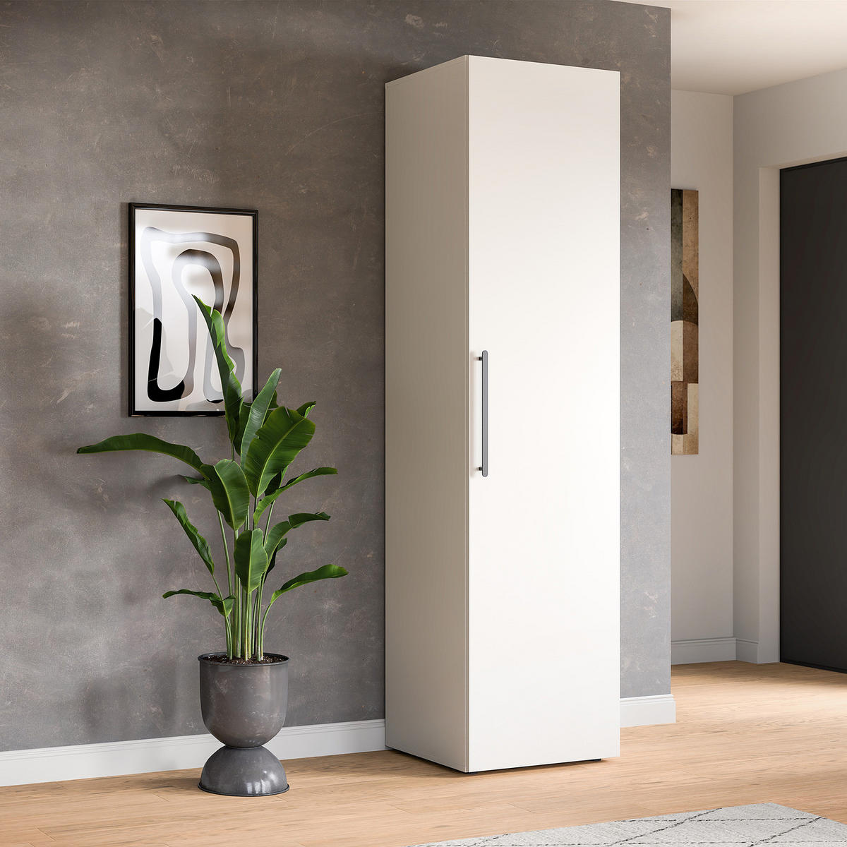 GARDEROBENSCHRANK - Weiß - Schwarz/Weiß, Holzwerkstoff/Kunststoff (55/200/47cm) - home24