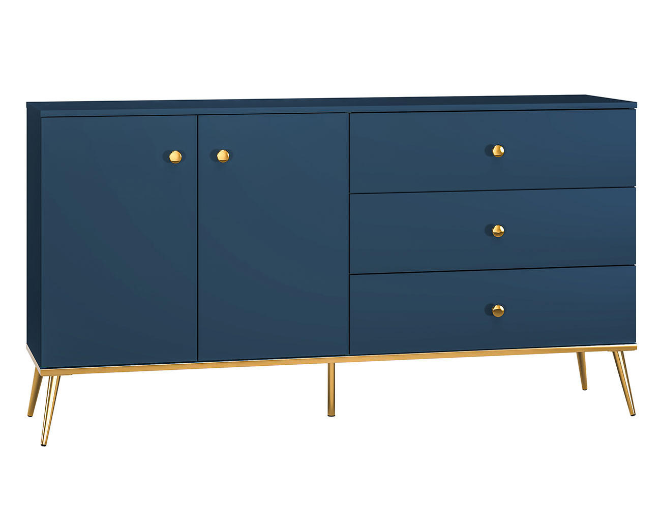 SIDEBOARD Marine dunkelblau / gold 160 / 40 / 85cm - Blau, Holz/Holzwerkstoff (160/85/40cm) - Feldmann-Wohnen