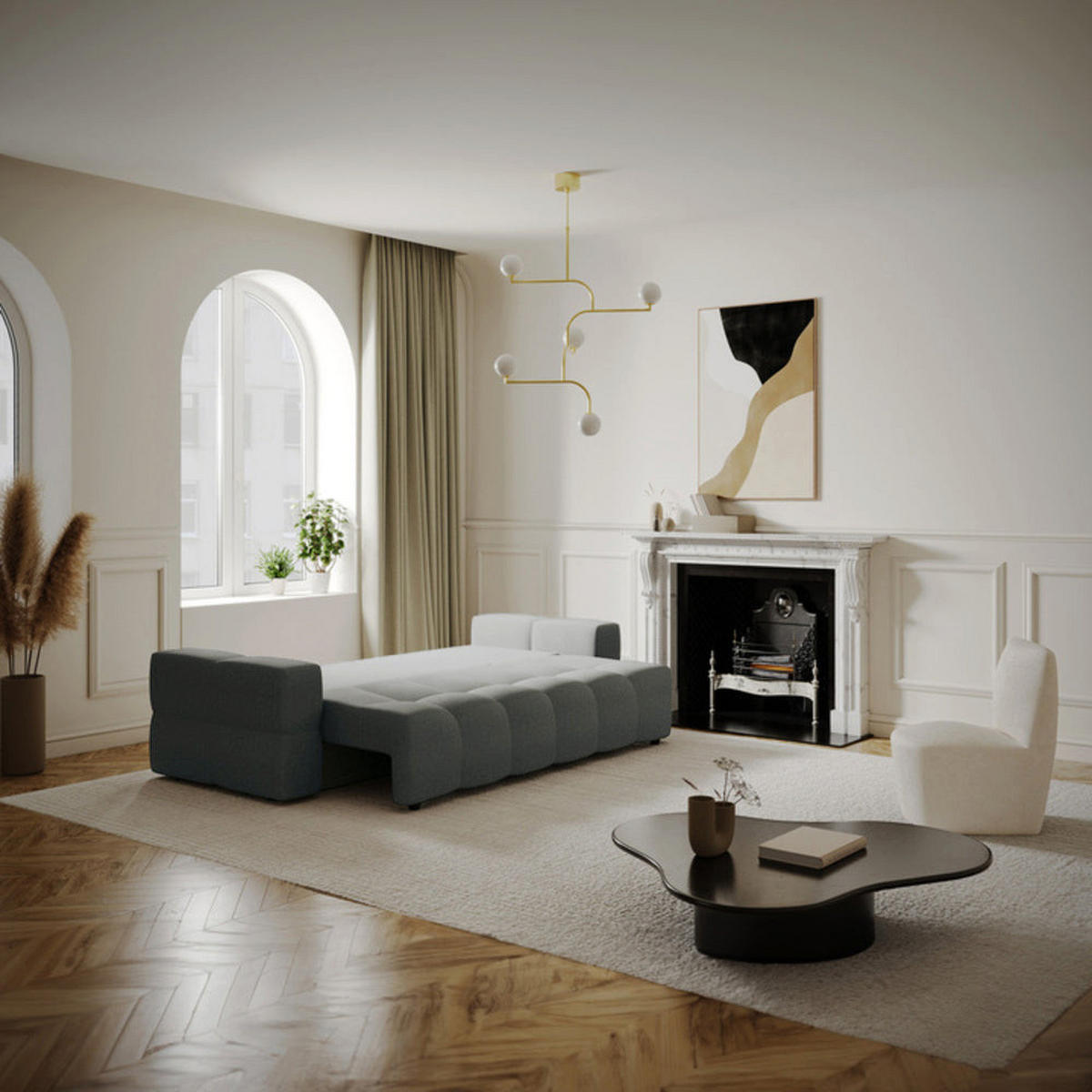 SCHLAFSOFA GERADE Rastergewebe Anthrazitgrau 247 CENTIMETERScm - Dunkelgrau/Anthrazit, Textil (247/90/102cm) - Sia Home