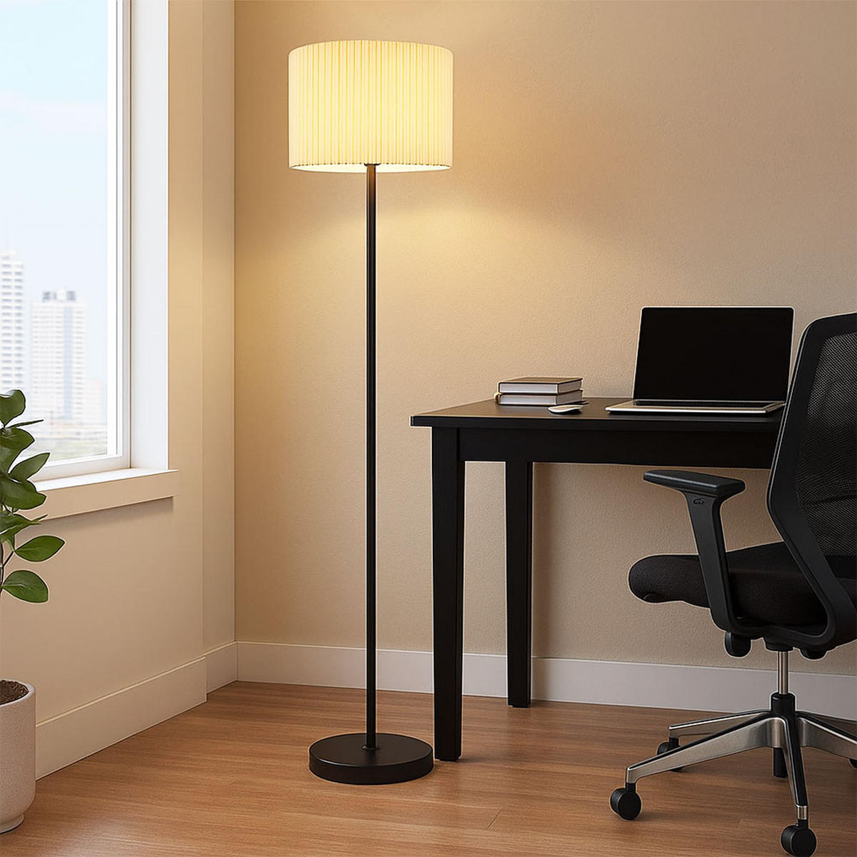 LED STEHLEUCHTE Textil Natur Schwarz - Beige, Metall (38/38/152cm) - Globo Lighting