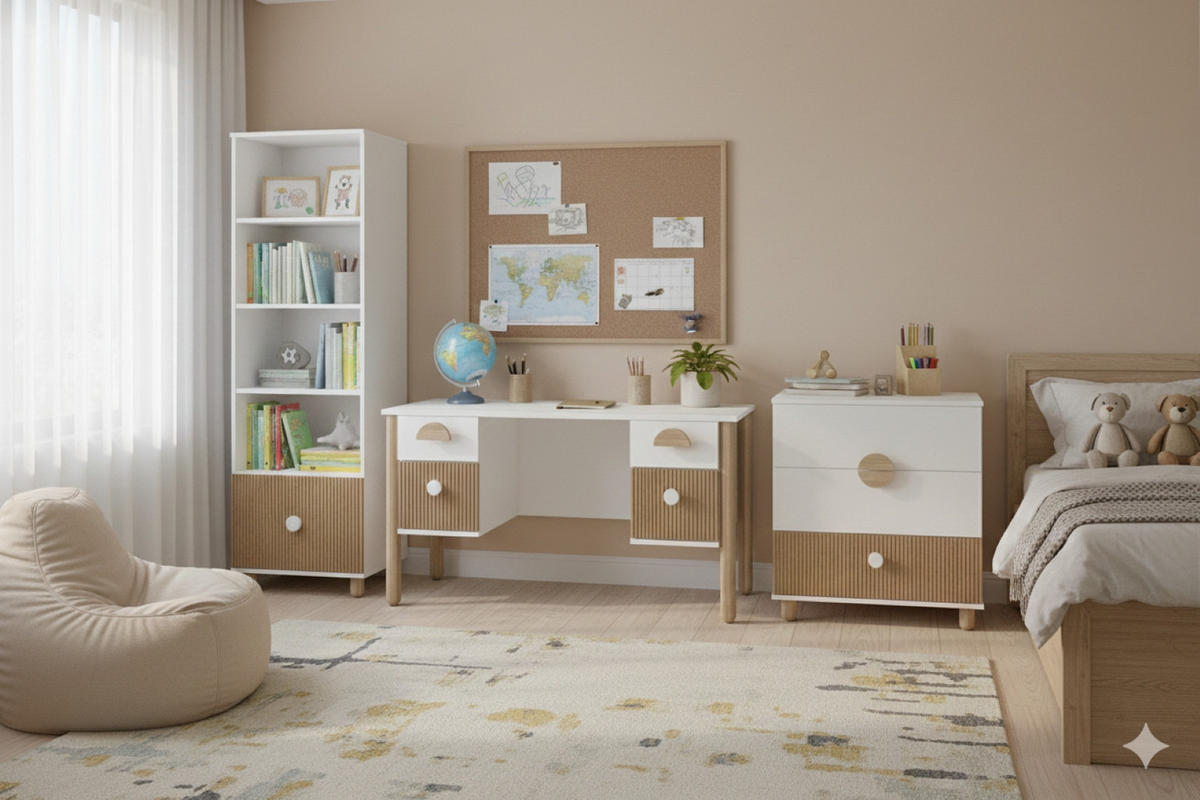 KINDERSCHREIBTISCH Bebella - Weiß, Naturmaterialien (53/74/140cm) - kiki design