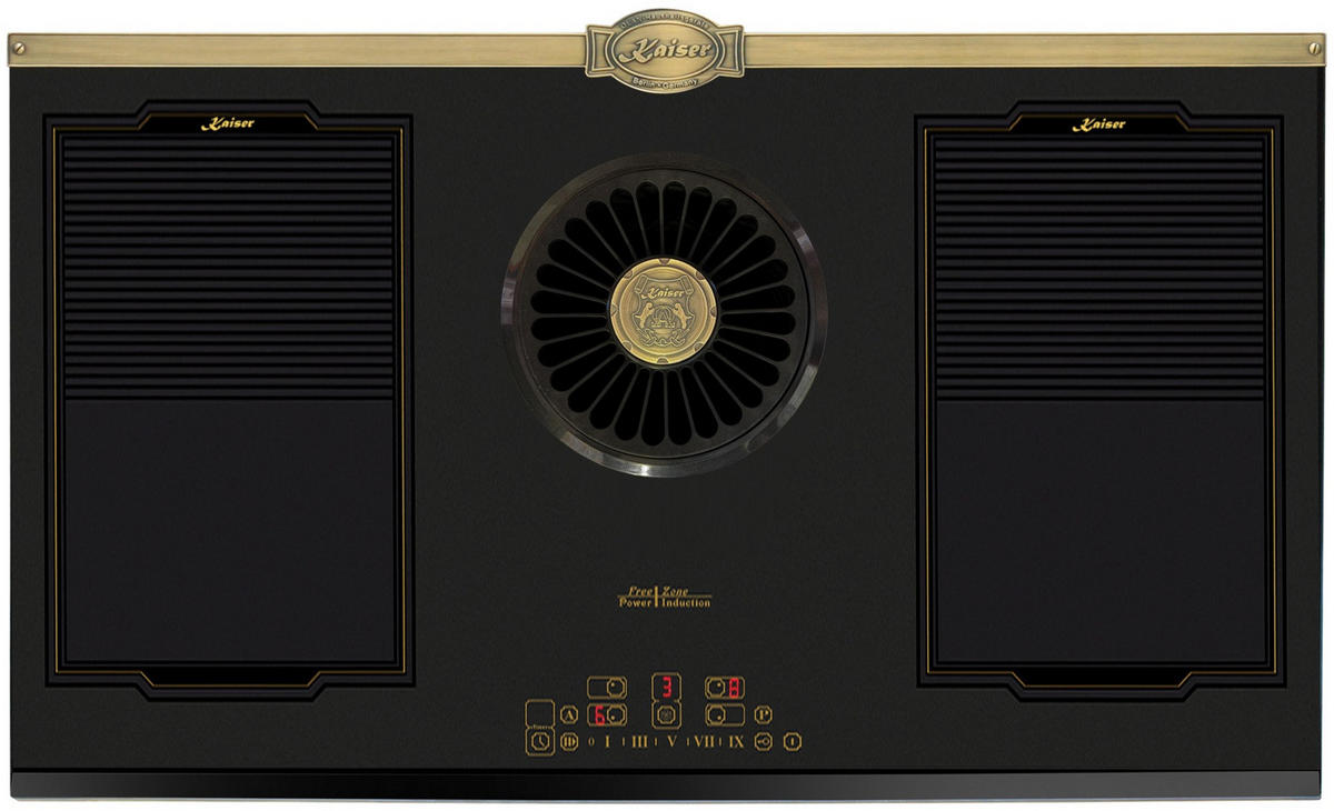 BACKOFEN-SET Elektro Backofen 60 cm EH 6355 Em Sil+KCT 9365 Iem Induktionskochfeld mit integriertem Dunstabzug 1250 m³/h - Schwarz, Metall (59.4/59.4/57.5cm) - Kaiser Küchengeräte