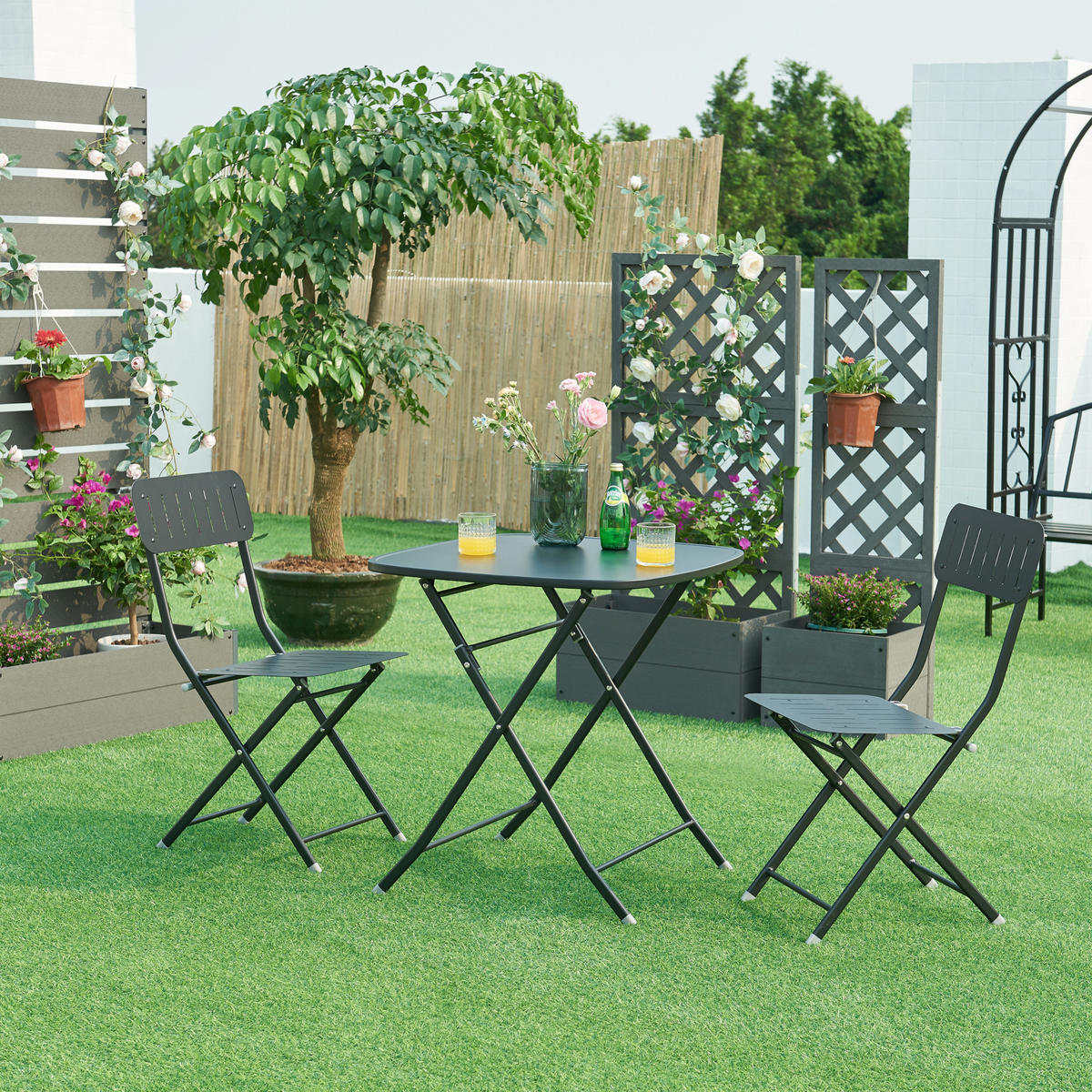 GARTENKLAPPTISCH Sande - Schwarz, Metall (70/70/71cm) - [en.casa]
