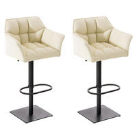 BARHOCKER 2er Set Sihar Kunstleder Creme Schwarz - Creme, Leder/Metall (64/88/45cm) - DELUKE