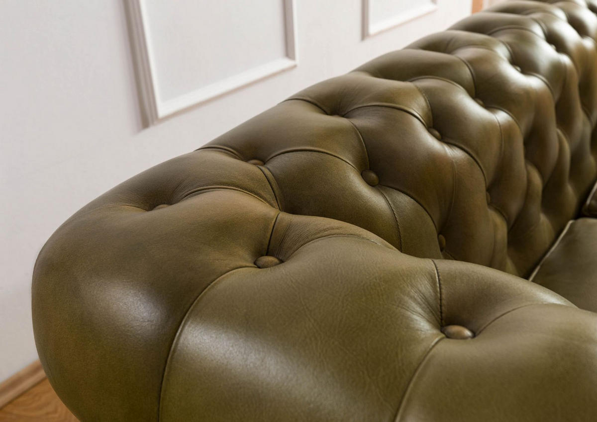 SOFA 3-Sitzer Echtleder 216x82x75 grün CHESTERFIELD #303 - Grün, Leder (216/75/82cm) - Massivmoebel24