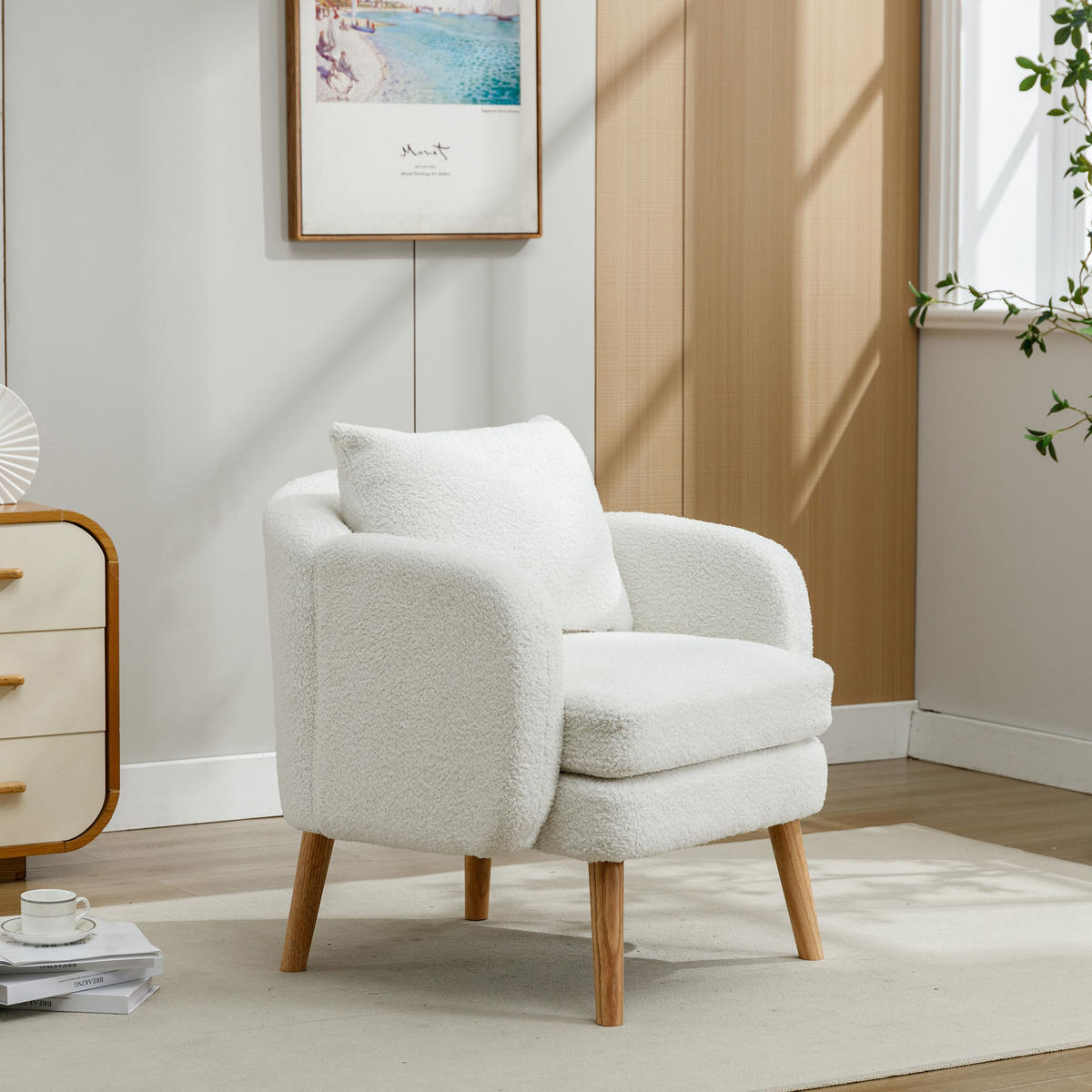 SESSEL Teddy-Samt mit Rückenkissen 71/72/71 cm Weiß inkl. Kissen - Weiß, Textil (72/71/71cm) - Redom