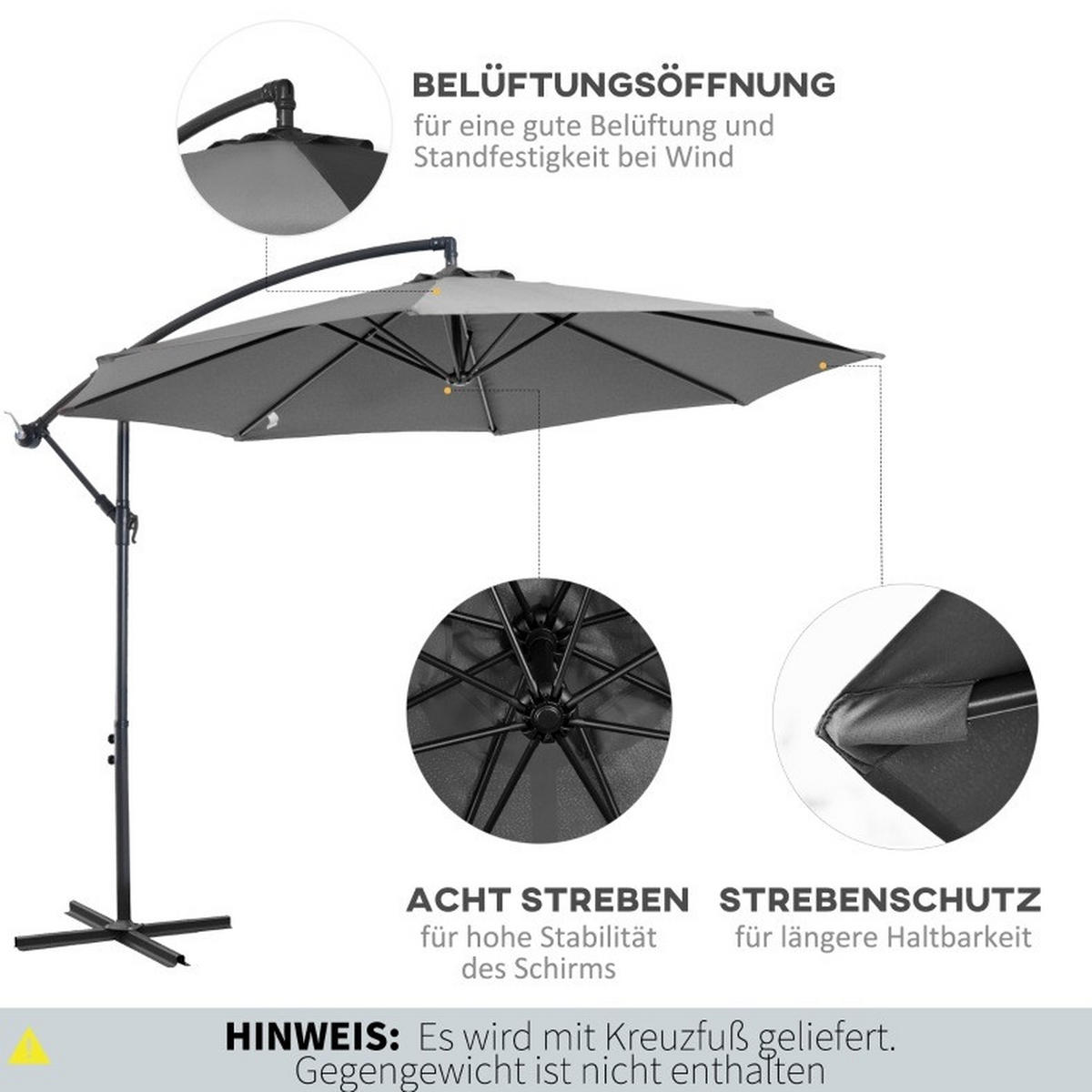 SONNENSCHIRM aus Aluminium 198x130x245 cm in Beige mit verstellbarer Neigung - Beige, Metall (130/198cm) - Modfu