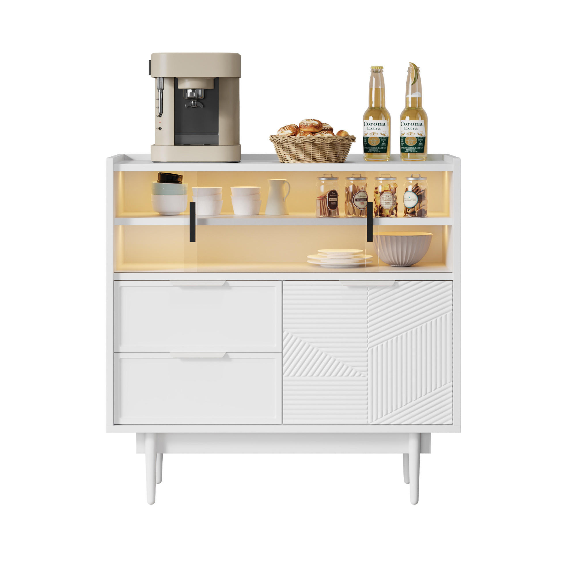 AUFBEWAHRUNGSSCHRANK mit LED-Lichtleiste, MDF Weiß, mit Glasschiebetür, 80/80/35 cm, Weiß - Weiß, Holzwerkstoff (35/80/80cm) - Redom